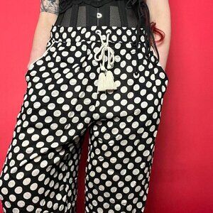 Anthropologie / sheer boho casual polkadot pants with tassel drawstrings‌‌